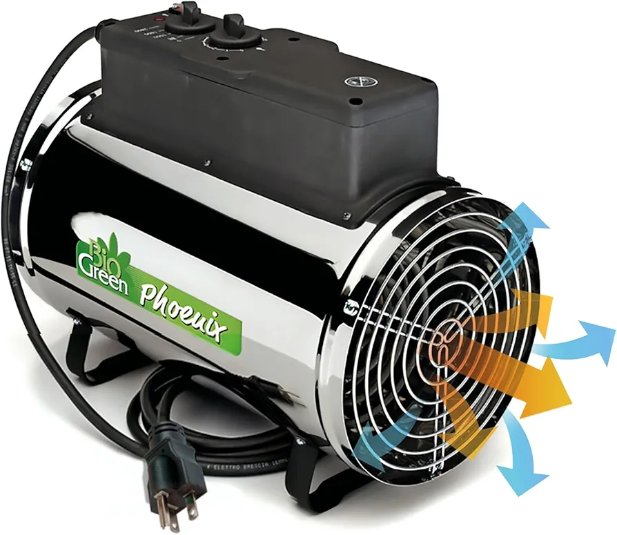 PHX 2.8/US Phoenix Greenhouse Heater – 220-240V - 9553 BTU Stainless Steel – Electric Heating and Cooling System for Greenhouse, Shed, Garage – Corded Garage Heater with Frost Detection