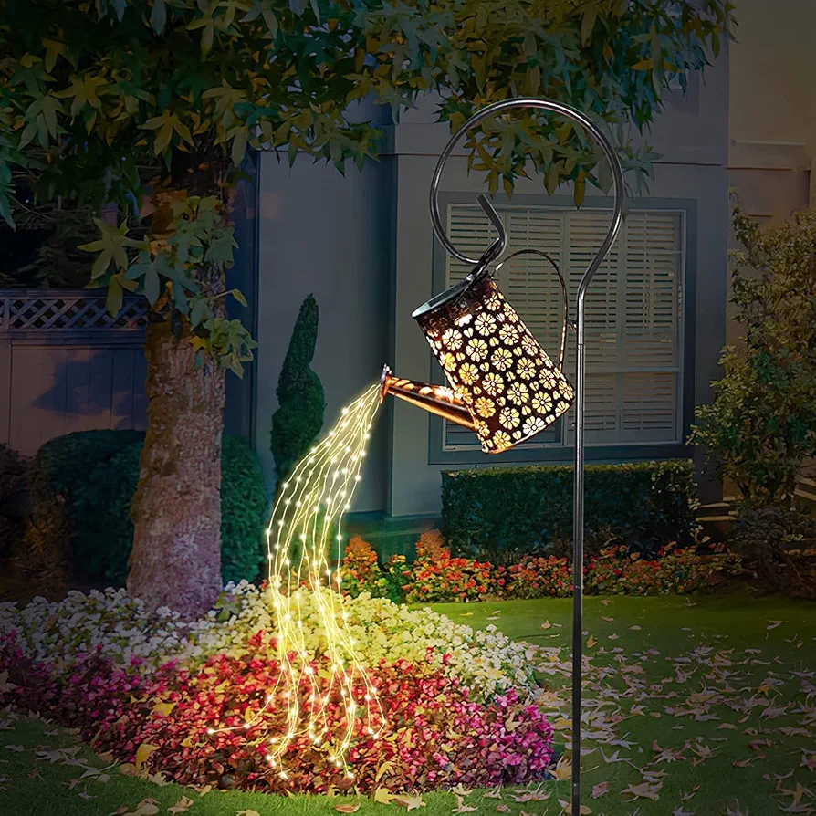 Outdoor Solar Watering Can with Lights Garden Decor Solar Powered Waterproof LED Decorative Retro