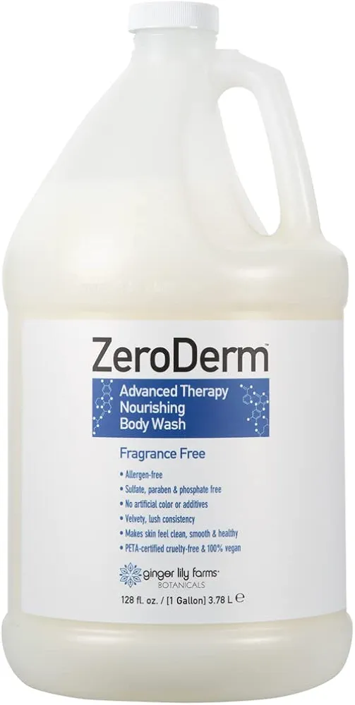 Ginger Lily Farms Botanicals ZeroDerm Advanced Therapy Nourishing Body Wash, 100% Vegan & Cruelty-Free, Fragrance Free, 1 Gallon (128 Fl. Oz.) Refill