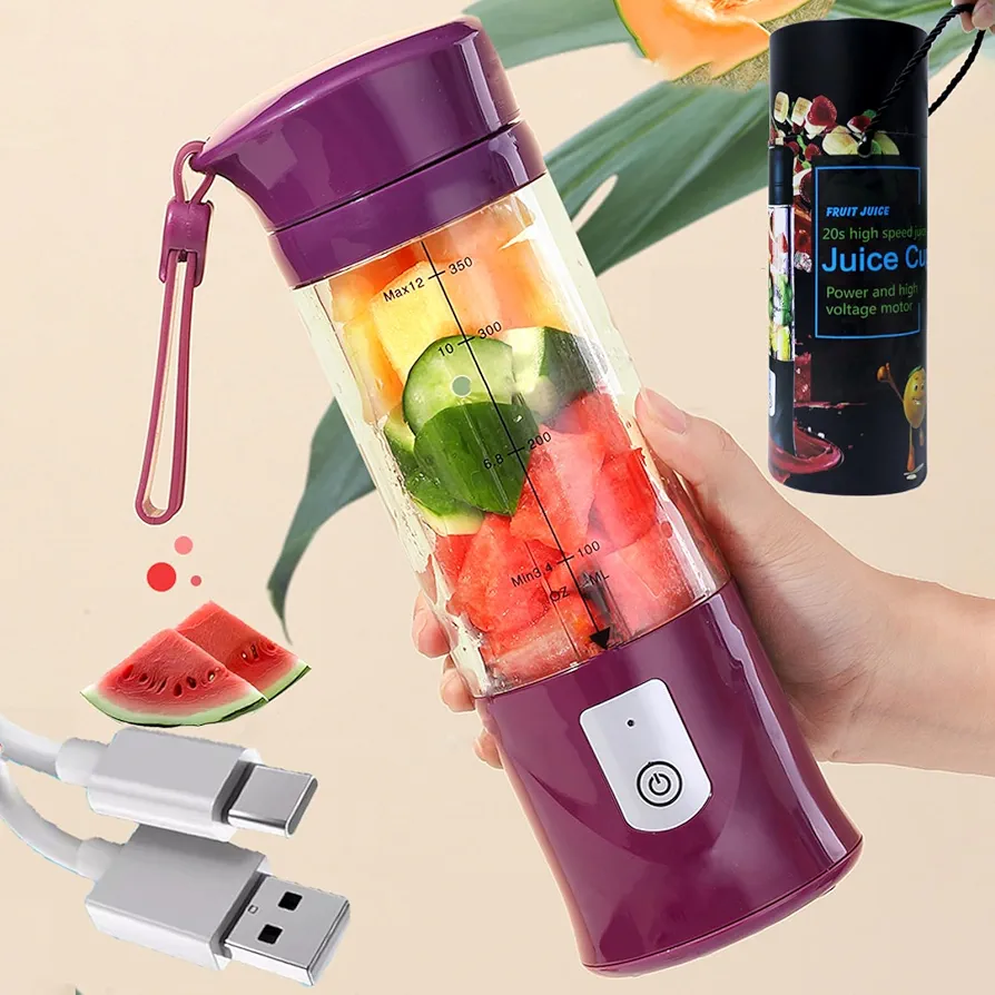 Portable USB Juicer Blender,Travel Juice Cup Baby Food Mixing Machince with Powerful Motor 4000mAh Rechargeable Battery Mini blender,13Oz