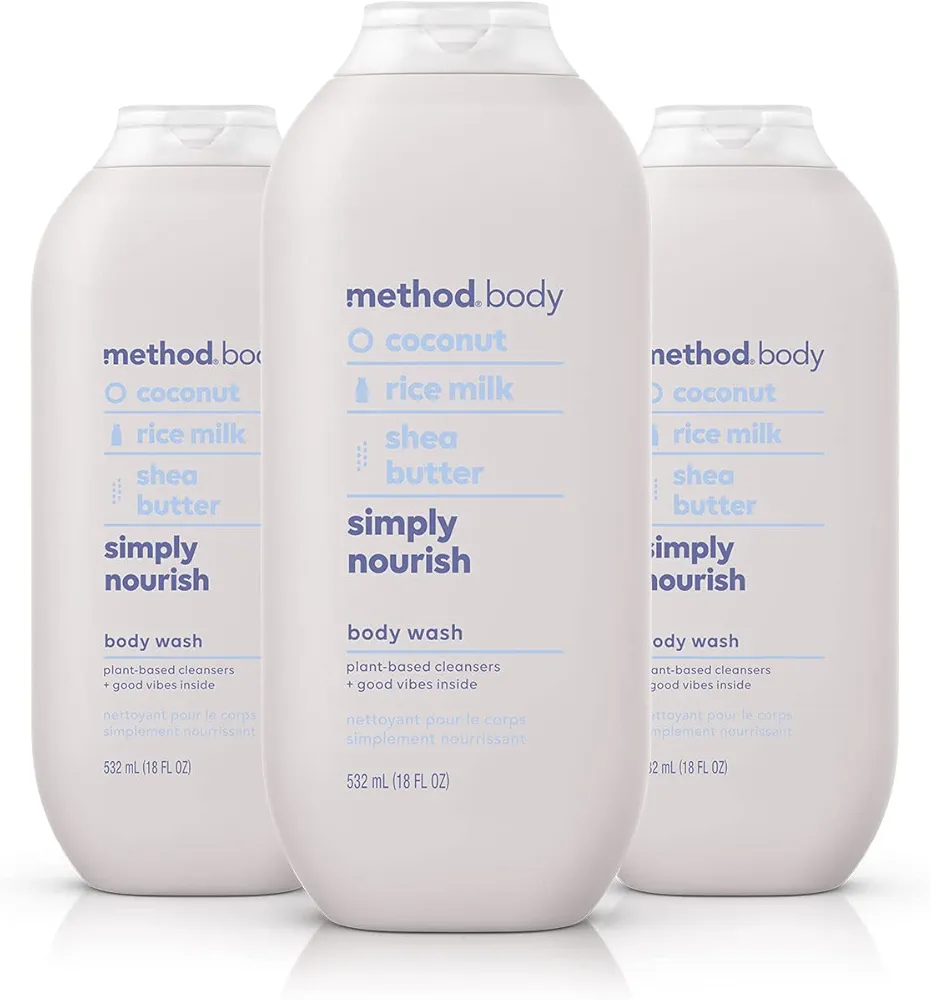 Method Body Wash, Simply Nourish, Paraben and Phthalate Free, Biodegradable Formula, 18 oz (Pack of 3)