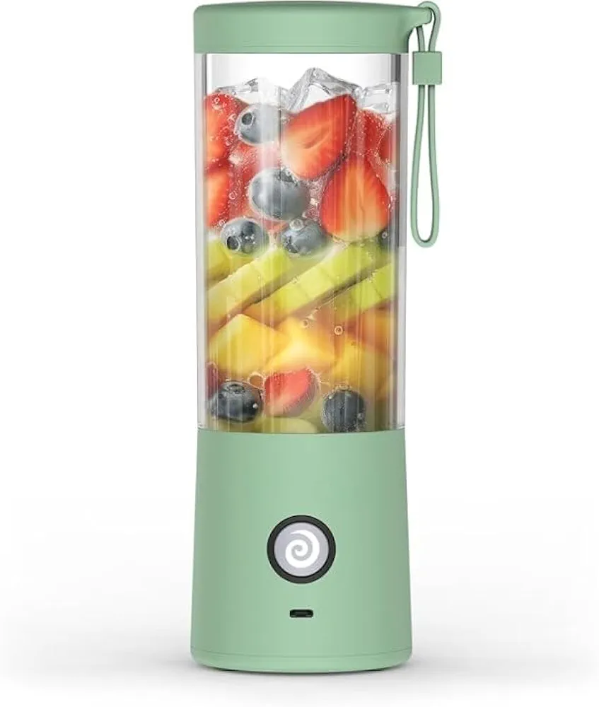 Portable Blender for Smoothies & Shakes, 16oz Cordless Personal Small Blender, USB-C Rechargeable, Self Cleaning, Mini Travel Blender, Stainless Steel Blade, Sea Glass