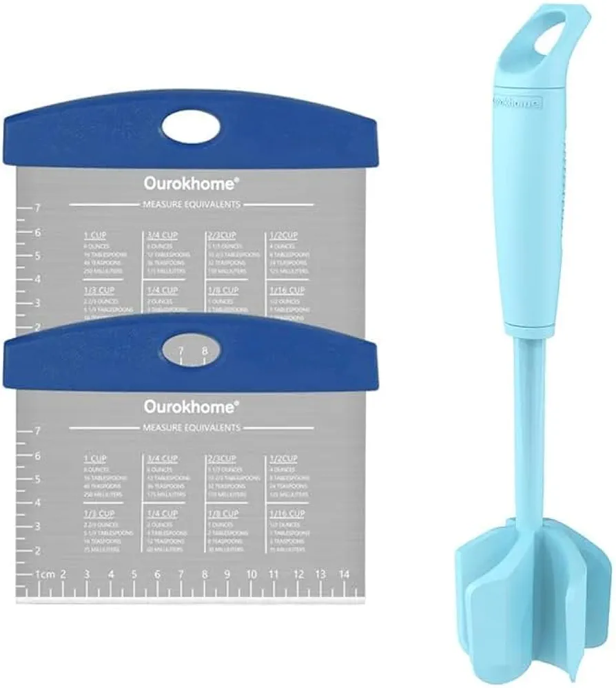 Ourokhome Pastry Dough Bench Scraper Knife and Hamburger Meat Chopper Stirrer Heat Resistant 5 Curved Blades, measurement markings and the conversion chart, Dishwasher Safe