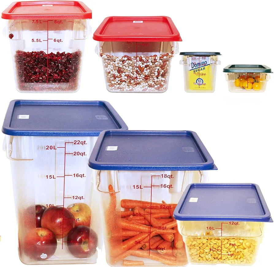 Tiger Chef Food Storage Containers with Lids - 14 Piece Plastic Container Set for Pantry Storage- Commercial Grade in 2 Qt, 4 Qt, 6 Qt, 8 Qt, 12 Qt, 18 Qt & 22 Qt