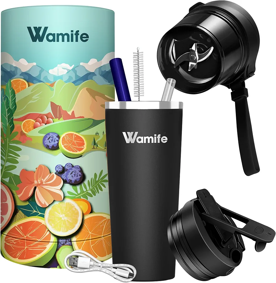 Wamife Smoothie Blender Portable Blender for Fruit Smoothies, Milkshakes, Fruit and Vegetable Juice 16 oz Compact Blender Wisdom