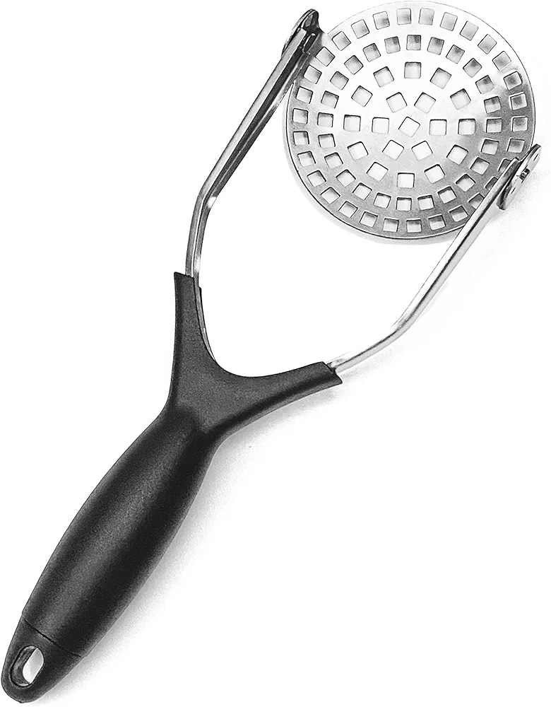 Clever Monster Stainless Steel Potato Masher - Heavy Duty with Garlic Press, Cooking and Kitchen Gadget - Convenient for Making Mashed Potatoes, Vegetables and Fruits