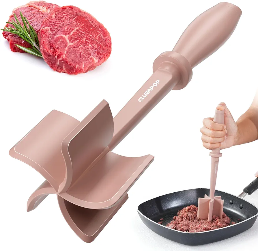 Meat Chopper, 5 Curve Blades Ground Beef Masher, Heat Resistant Meat Masher Tool for Hamburger Meat, Ground Beef, Turkey and More, Nylon Hamburger Chopper Utensil Non-scratch Utensils