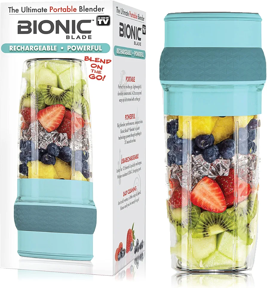 Bionic Blade Personal Blender 26.5 Oz, Cordless, Rechargeable 18,000 RPM Portable Blender for Shakes and Smoothies Mini Blender Portable 8.6" Tall, Seen On TV (Mint)