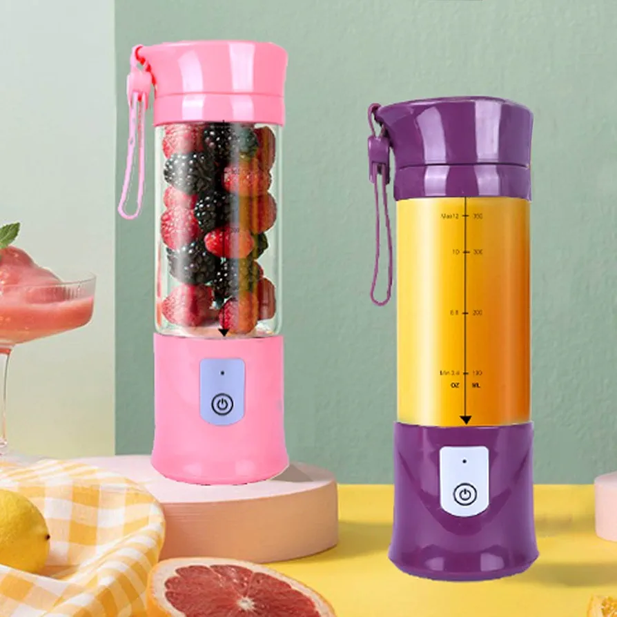 YPCOO 2pcs Portable Blender, USB Travel Juice Cup, Durable ABS Materials, Non-toxic, BPA Free, Mini, Convenient, Cordless, 13Oz Bottle, 4000mAh Battery, Blend Up to 20 Times