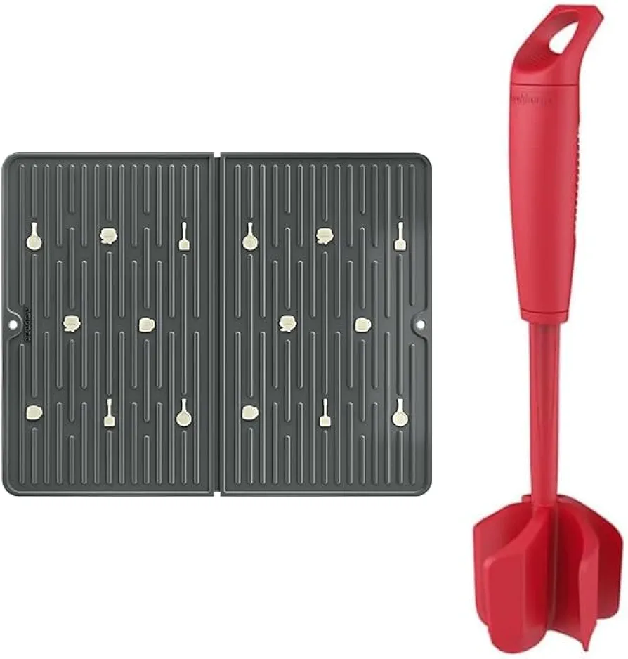 Ourokhome Upgrade Meat Chopper and Potato Masher, Heat Resistant Ground Meat Smasher for Hamburger Meat, Dish Drying Mat for Kitchen Counter，Slip Resistant Dish Mat,Thickening, Folding, Quick Dry