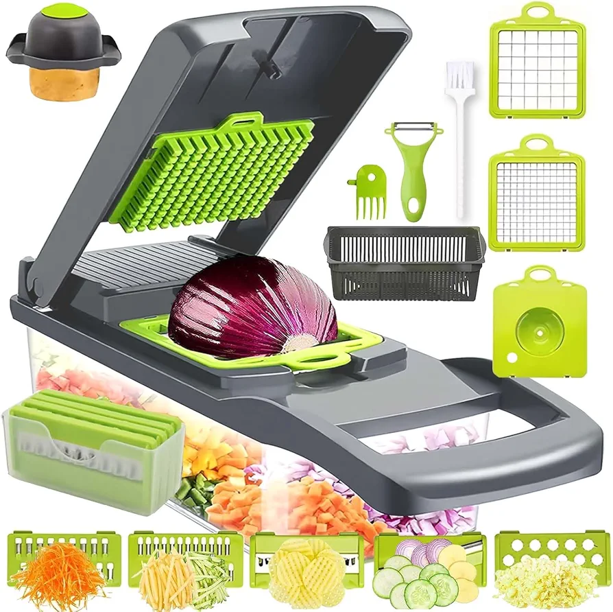 Vegetable Chopper,17 in 1 Kitchen Gadgets Accessories,Food Salad Chopper Vegetable Cutter,Mandolin,Onion Veggie Chopper with Container,Vegetable Slicer,Dicer Chopper Box for Fruit,Potato,Tomato