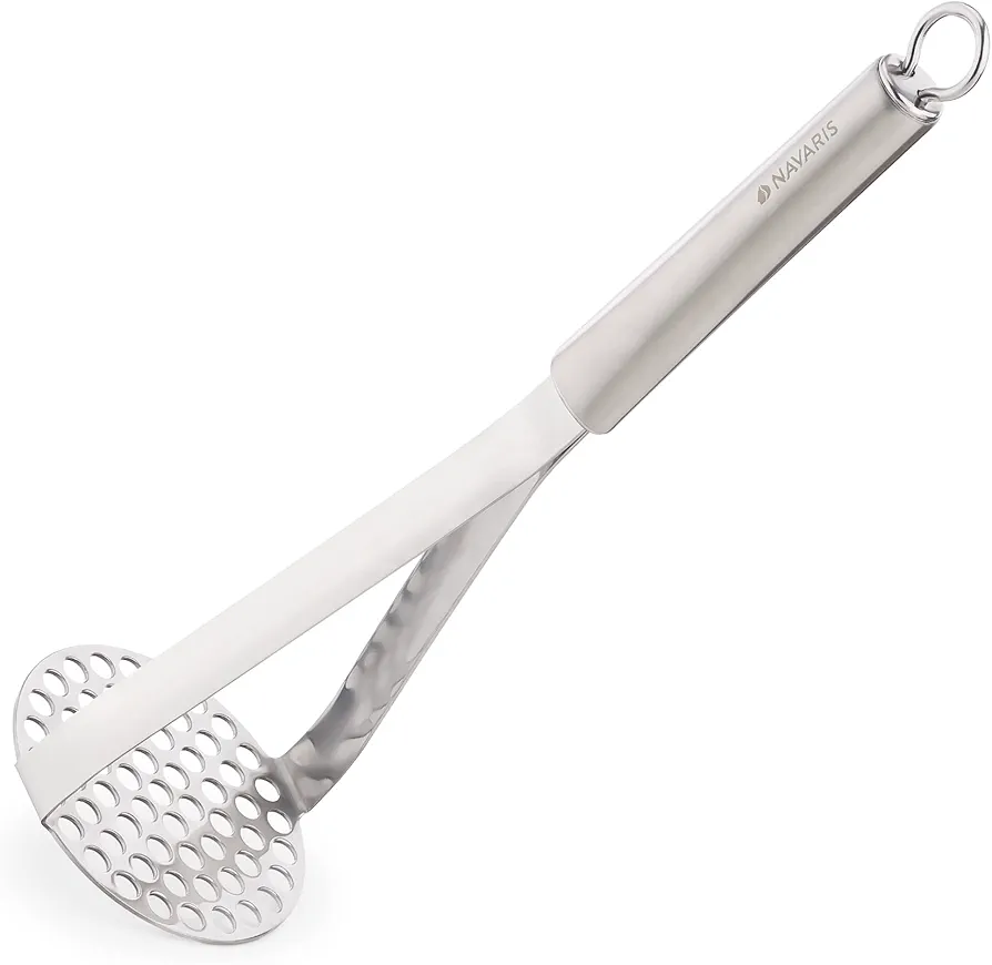 Navaris Potato Masher - Stainless Steel Masher for Vegetables and Fruits - Dishwasher Safe Masher Kitchen Utensil for Delicious Mash & Puree