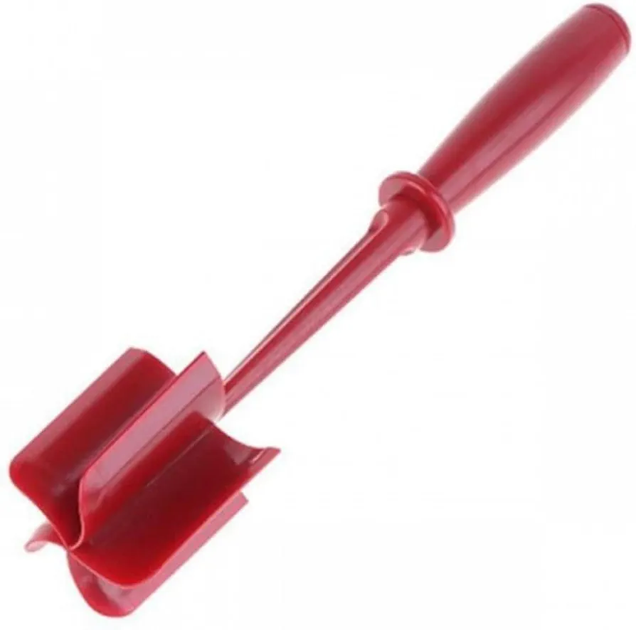 1PCS Heat Resistant Meat Chopper for Hamburger Meat, 5 Curve Blades Ground Beef Masher Nylon Meat and Potato Masher for Kitchen Tool (Red)