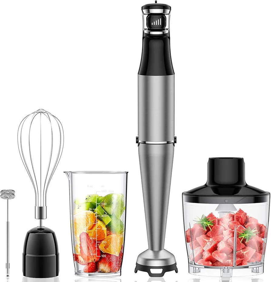 Immersion Hand Blender 5 in 1: 800W Electric Blender Handheld Stick Mixer with Trigger Control Grip, Emulsion Blenders for Kitchen Soup, Mayo, Smoothie and Baby Food, with Chopper, Whisk and Frother