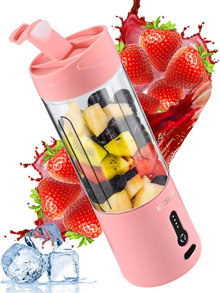 Portable Blender for Shakes and Smoothies, Personal Blender for Milkshakes,18oz One-handed Drinking Type-C Rechargeable Mini Juicer Blender Cup for Travel Sports Kitchen (Pink.)