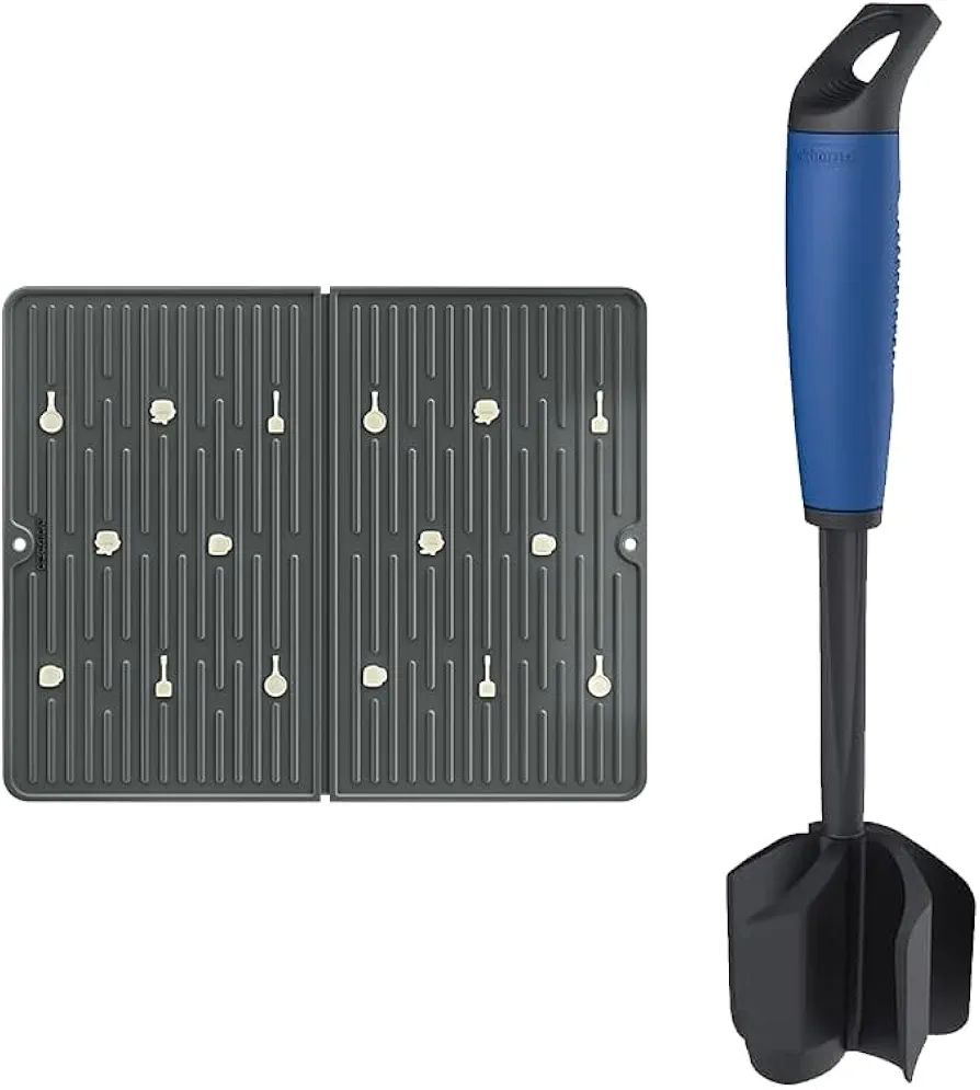 Ourokhome Upgrade Meat Chopper and Potato Masher, Heat Resistant Ground Meat Smasher for Hamburger Meat, Dish Drying Mat for Kitchen Counter，Slip Resistant Dish Mat,Thickening, Folding, Quick Dry