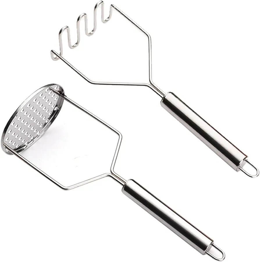 2PCS Potato Masher, Heavy Duty Stainless Steel Mashed Potatoes Masher, Masher Kitchen Tool for Avocado, Potatoes, Beans, Vegetables