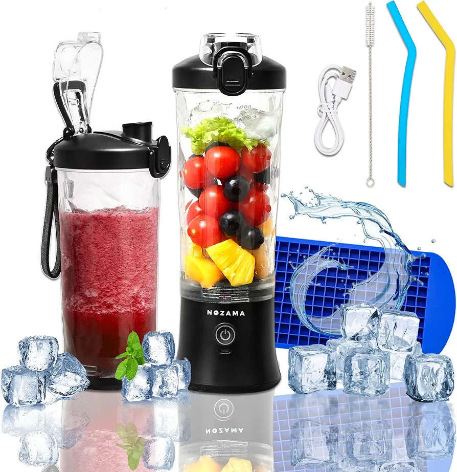 Portable Blender, Personal Size Blender for Shakes and Smoothies, 20 Oz Cup, Waterproof Mini Blender With Rechargeable USB, Juicer with 6 Blades for Home, Kitchen, Travel, Sports (Black)