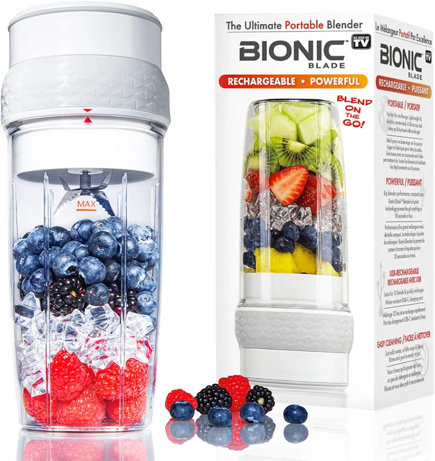 Bionic Blade Deluxe Personal-Sized Blender 26.5 oz., BPA-Free, Cordless, 1,800 mAh Rechargeable, 18,000 RPM, Portable Blender for Shakes and Smoothies Mini Blender Portable 8.6" Tall