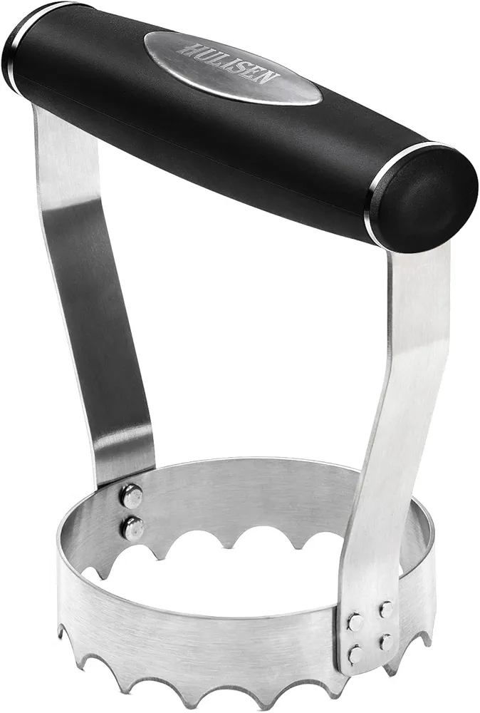 HULISEN Cutlery Serrated Food Chopper, 3 Inch Stainless Steel Manual Hand Chopper with Grip Handle & Serrated Tooth Edge, Handheld Chopper, Chop Cabbage, Egg, Nut, Ground Meat, Vegetable for Salad