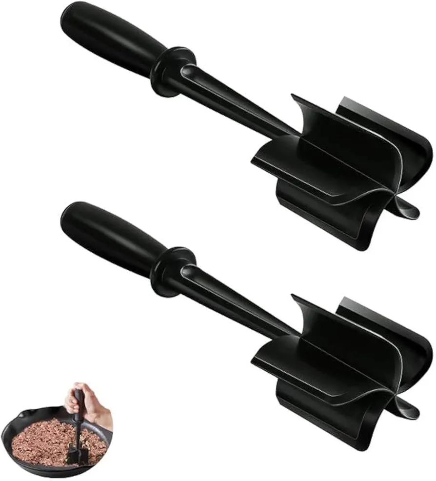 2 Pack Meat Chopper for Ground Beef, Meat Masher and Smasher for Hamburger, Potato and More, 5 Curved Blade, Heat Resistant Mix and Chop Kitchen Tools