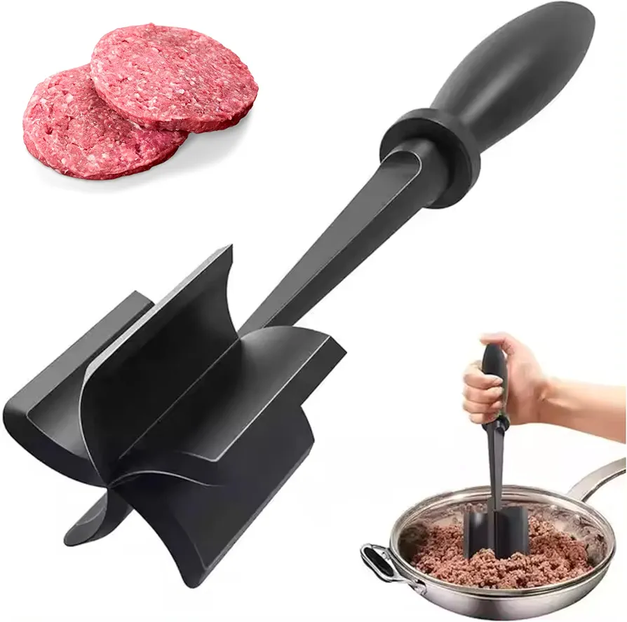 Meat Masher with Nonstick Coating, Easy Clean, 5 Blade Design, Dishwasher Safe