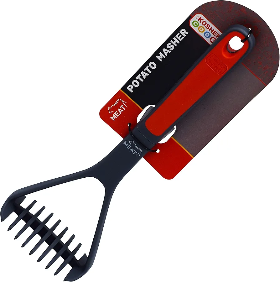 Meat Red Potato Masher - Non Stick Silicone, Long, Comfortable Grip - Easily Mash, Soften and Crush Hot and Cold Cooked Foods - Color Coded Home and Kitchen Accessories by The Kosher Cook