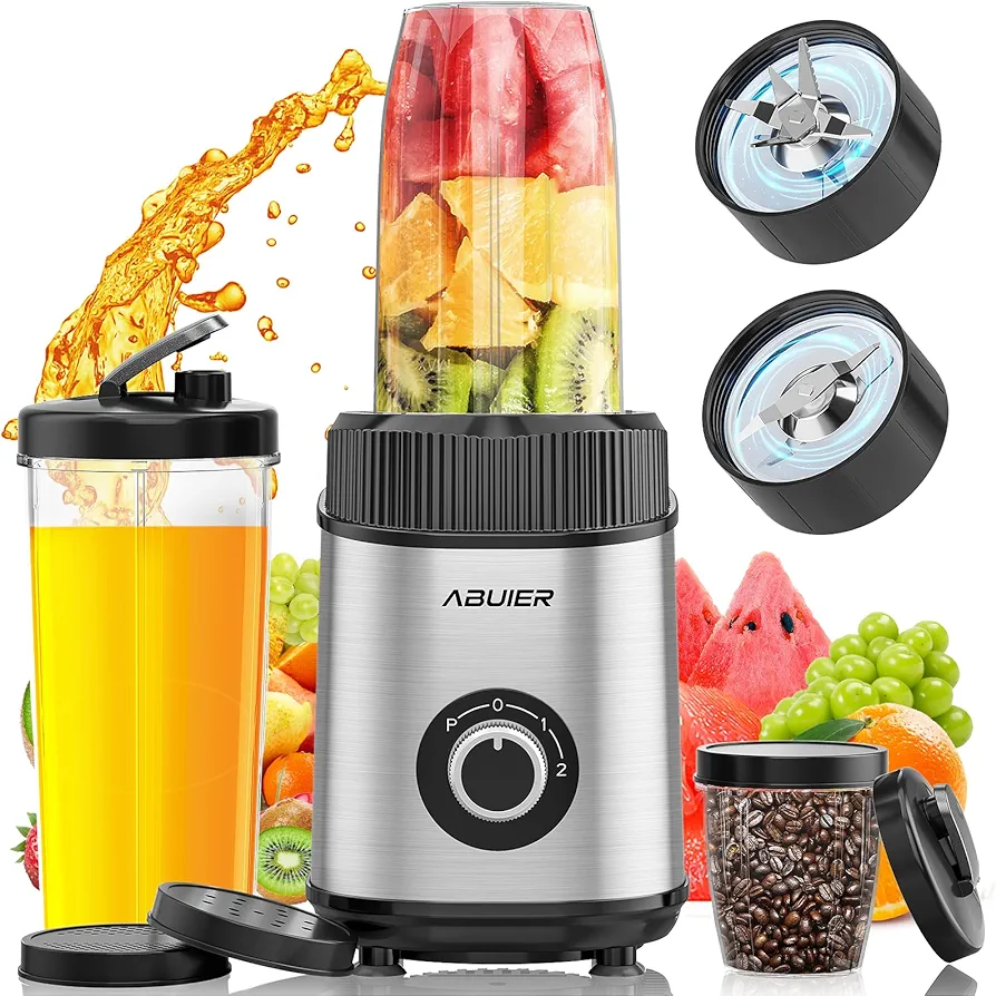 1200W Smoothie Blender, Abuler Personal Blender for Shakes and Smoothies, 13 Pieces with 22OZ To-Go Cup Portable Blender and Grinder Combo with 2 Speed Control, Smoothie Maker, BPA Free
