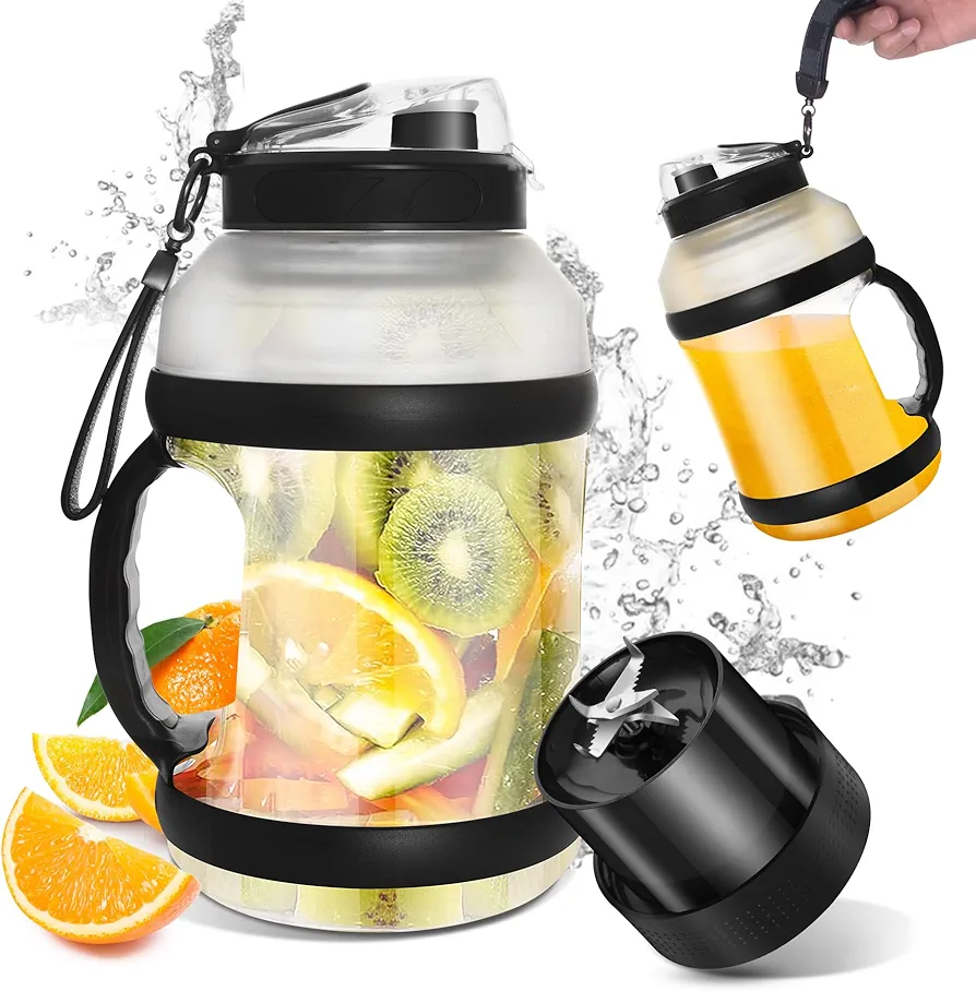 Portable Blender for Shakes and Smoothies 64oz Rechargeable Bottle Blender portable blender with Type-C Rechargeable on the go Blender with Dual-Lid for Outdoor Travel Gym Party Black