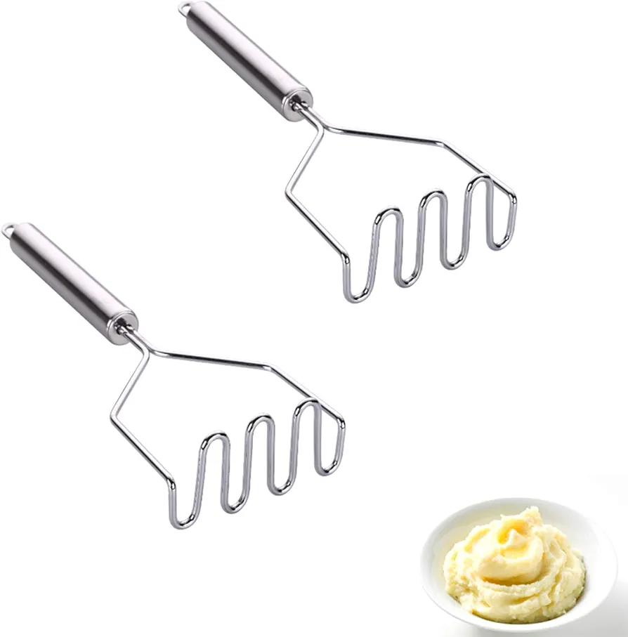 Stainless Steel Potato Masher, 2Pcs Heavy Duty Metal Wire Masher Kitchen Tool for Making Mashed Potato, Banana Bread, Pumpkin Puree, Vegetables, Guacamole