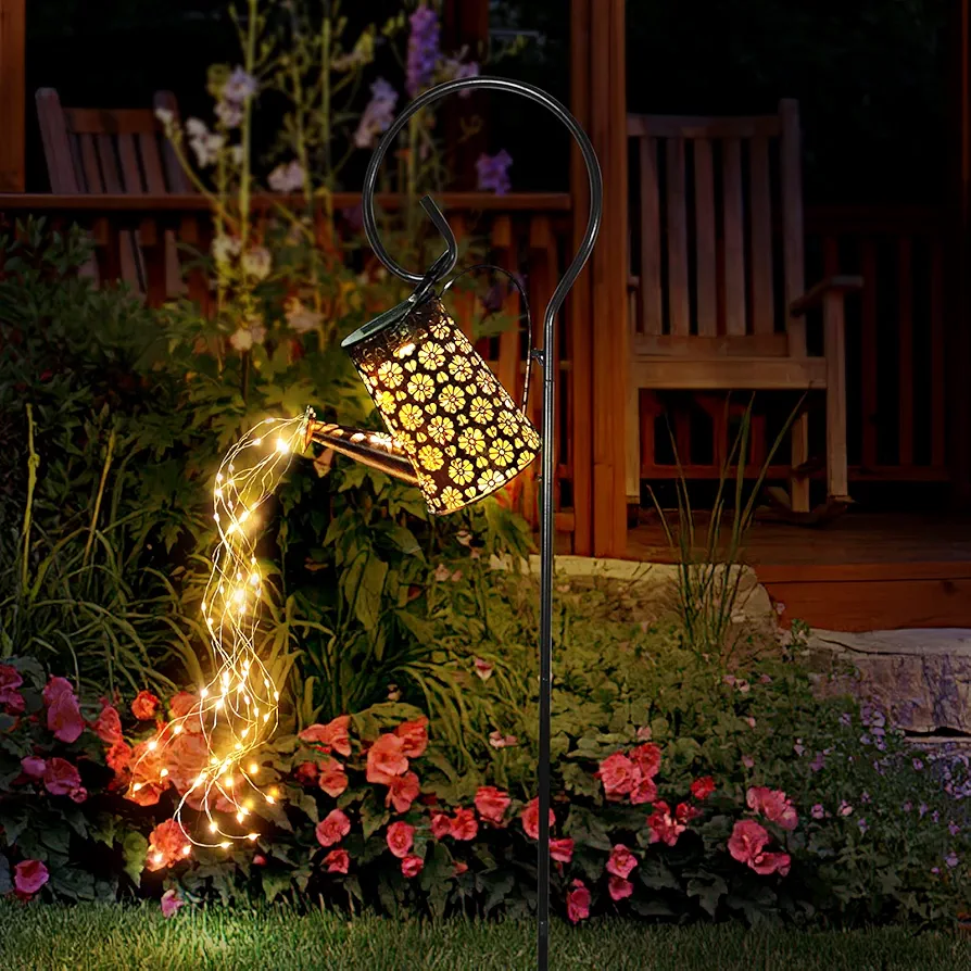 Solar Lights Outdoor Waterproof, Solar Watering Can Lights Garden Decor, Retro Metal Hanging Solar Lantern with String Lights, Outdoor Decorations for Patio Porch Lawn Driveway Yards Backyard Pathway