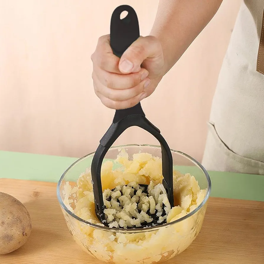 Potato Masher, Foldable Nylon Mashed Potato Masher, Gourmet Stainless Steel Wire Masher, Smasher Kitchen Utensils, for Potatoes, Avocados, Beans, Fruit & Vegetables (Khaki Ellipses)