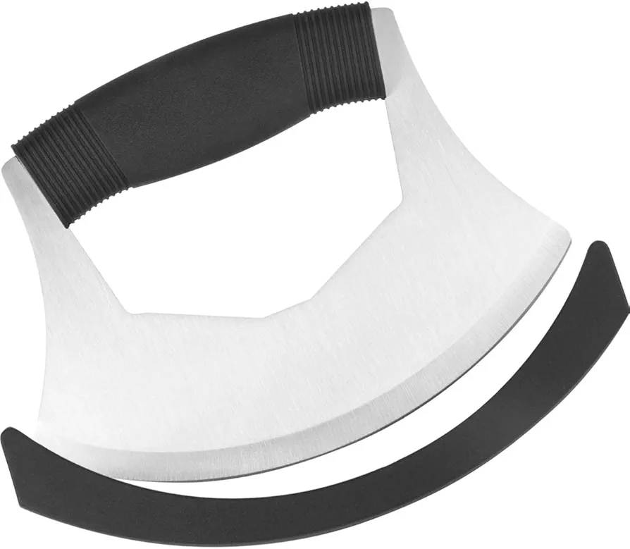 Luxiv Mezzaluna Knife Salad Chopper, Salad Chopper Stainless Steel Mezzaluna Knife with Protection Cover Vegetable Chopper Mincing Knife for Pizza, Cheese, Onion, Carrot, Pepper, Garlic (black)