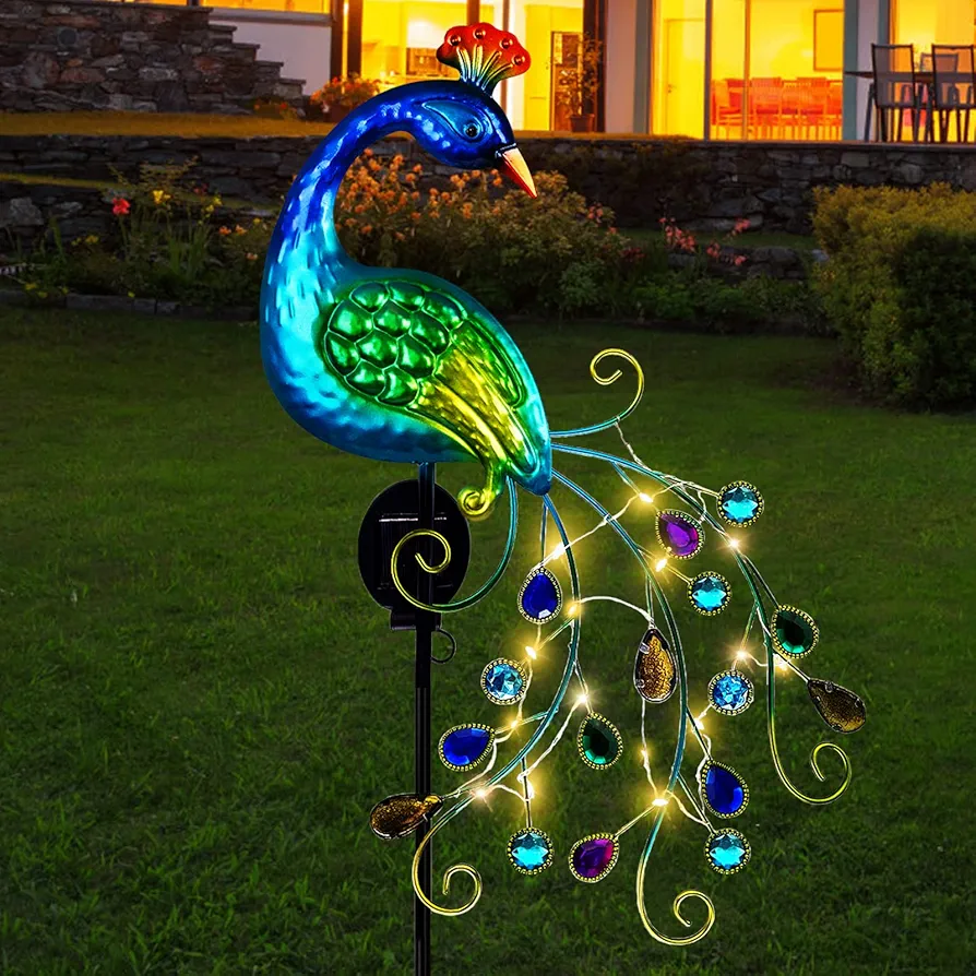 DREAMSOUL Metal Peacock Garden Solar Lights Outdoor Decorative Garden Stake Lights- Waterproof Peacock Solar Landscape LED Path Lights Patio Yard Garden Lawn Outside Decoration