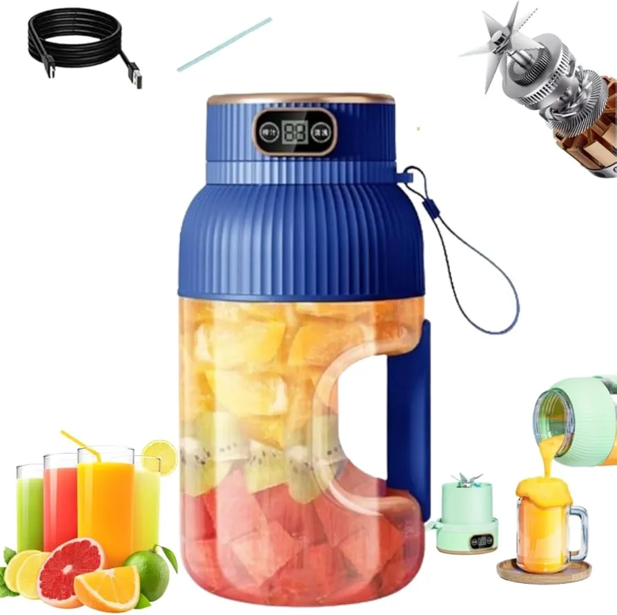 Multifunctional Portable Juicer Cup with Digital Display, Yulyoie Multifunctional Portable Juicer Cup, 3 In 1 Usb Rechargeable Juice Cup Blender, Wireless Portable Blender Rechargeable