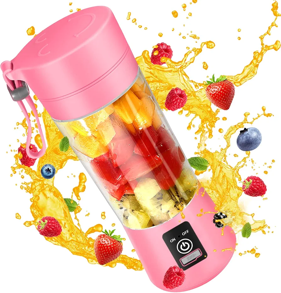 Portable Blender, Personal Size Blender for Shakes and Smoothies with 6 Ultra Sharp Blades, 17Oz 4000mAh Powerful Juicer, Mini Blender Cup with Travel Lid and USB Rechargeable for Office, Gym, Kitchen