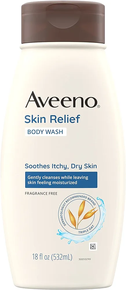 Aveeno Skin Relief Fragrance-Free Body Wash with Triple Oat Formula, Gentle Daily Cleanser for Sensitive Skin Leaves Itchy, Dry Skin Soothed & Feeling Moisturized, Sulfate-Free, 18 fl. oz