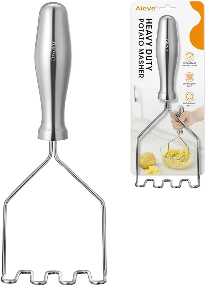 Aieve Potato Masher, Mashed Potato Masher Smasher, Heavy Duty Stainless Steel Potato Masher with Ergonomic Handle