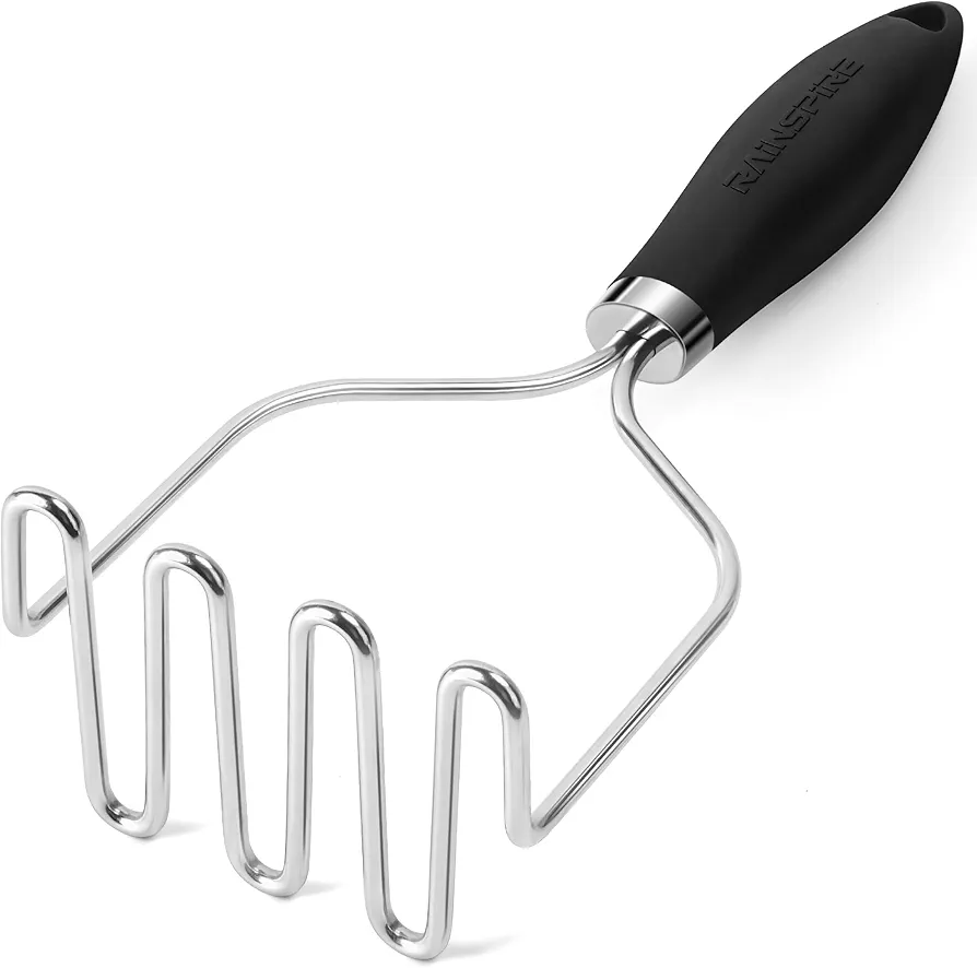 Rainspire Potato Masher Stainless Steel, Mashed Potato Masher Kitchen Tool, Durable Mash Potatoes Masher, Soft Non-slip Handle, Kitchen Utensils, Kitchen Gadgets, Black