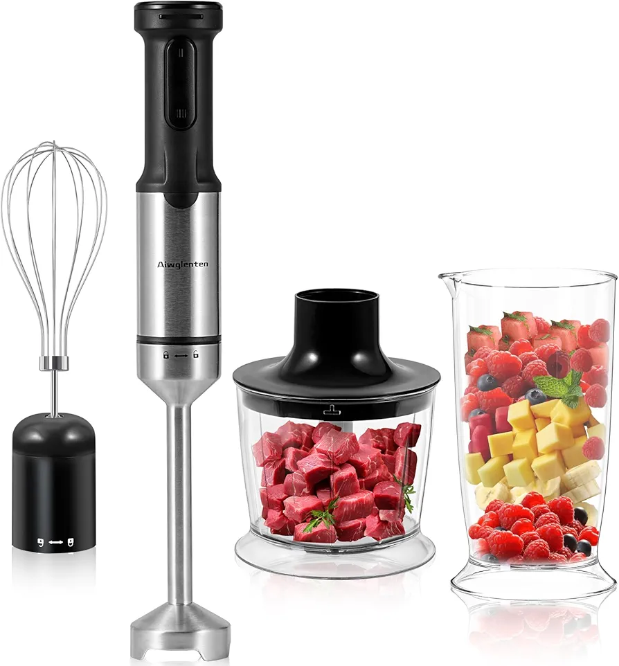 Cordless Rechargeable Hand Mixer Accessories 5-in-1, Variable Speed Mix, Can Make Eleven Cups of Juice on a Single Charge, Portable Easy to Control Stick Mixers, Sauces, Soups, Baby Food