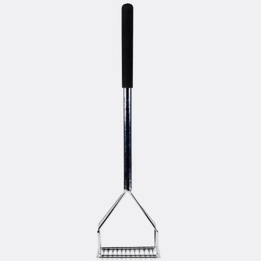 18" Chrome Plated Square-Faced Potato Masher with Soft Grip Handle Professional Potato Masher, Vegetable Masher, Cooking And Kitchen Gadget by Tezzorio