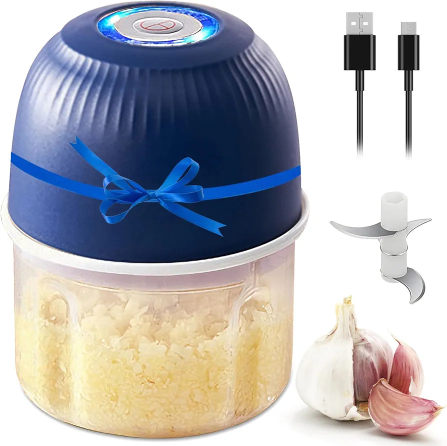 Mini Food Processor Cordless, 250ml Small Garlic Chopper 1 Cup, Battery USB Rechargeable Electric Food Chopper Wireless, Portable Vegetable Meat Blender Kitchen Mixer for Onion, Salad, Baby Food(Blue)