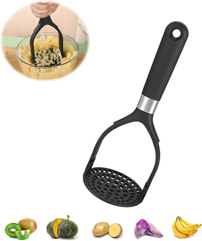 Potato Masher, Foldable Nylon Mashed Potato Masher, Long Handle Non Stick Non-Slip Mash Potatoes Masher, Manual Potato Press Kitchen Gadgets for Potato, Bean, Vegetable, Fruit, Avocado (B-Black)