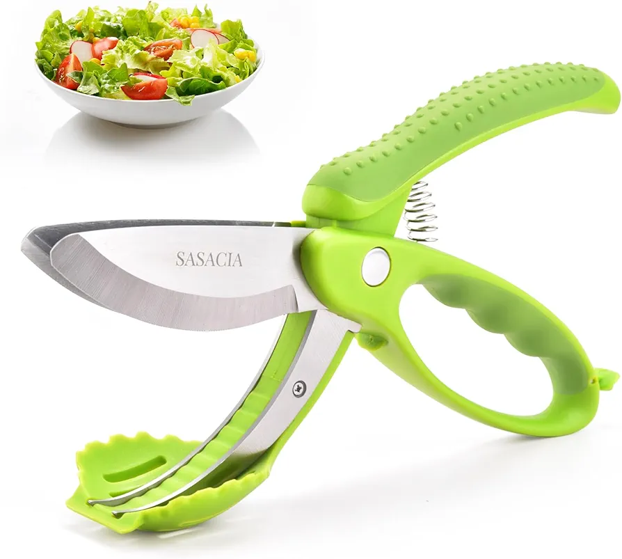 Kitchen Salad Scissors - Chopped Salad Chopper Tool for Cookery Lovers, Multifunctional Lettuce Cutter, Salad Chipper with Double Blade, Lettuce Shredder for Salad, Salad Cutting Tong.