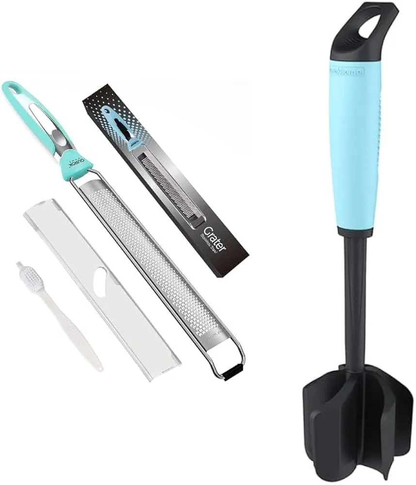 Ourokhome Kitchen Lemon Zester Grater, Stainless Steel Handheld Fine Zester tool and Hamburger Meat Chopper Stirrer Heat Resistant 5 Curved Blades, Dishwasher Safe