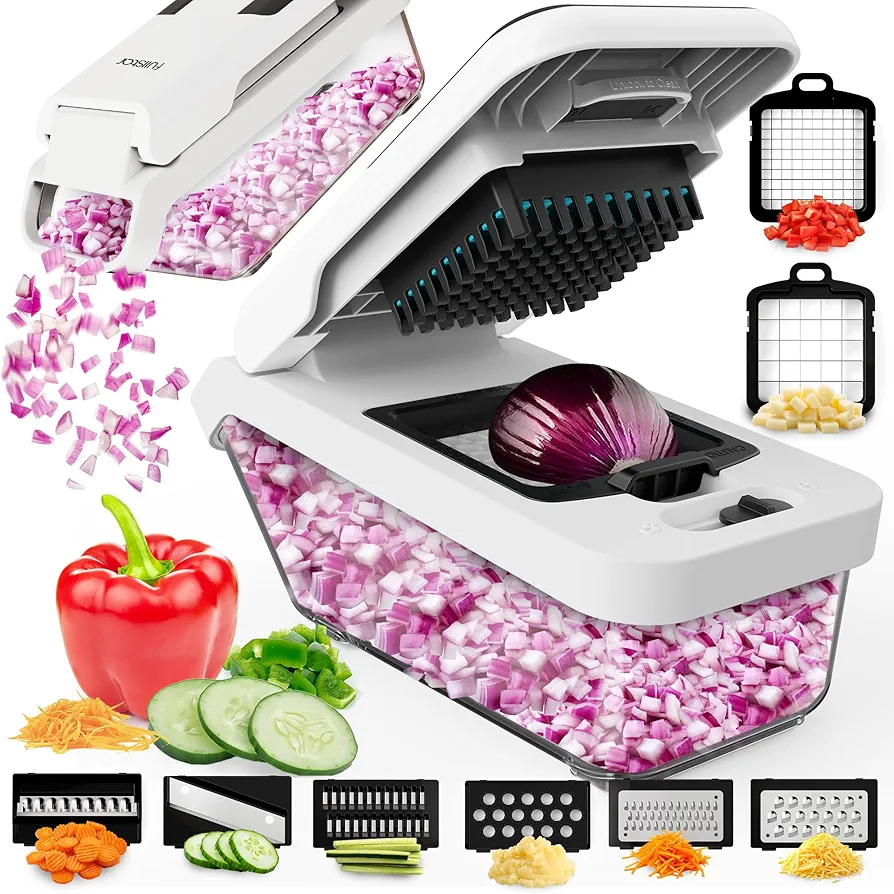 Fullstar Vegetable Chopper, Veggie Chopper with Container and Lid, Food Chopper Salad Chopper Vegetable Chopper, Onion and Cheese Slicer, Mandoline Slicer for Kitchen with Handle (8 in 1)