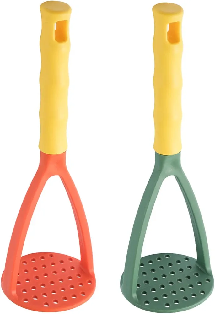 2pcs Potato Masher Manual Masher Kitchen Masher Non-Scratch Nonstick Potato Pumpkin Ricer Smasher Kitchen Tools for Bean, Root Vegetables, Fruits, Baby Food, Avocado potato masher (Green+Orange)