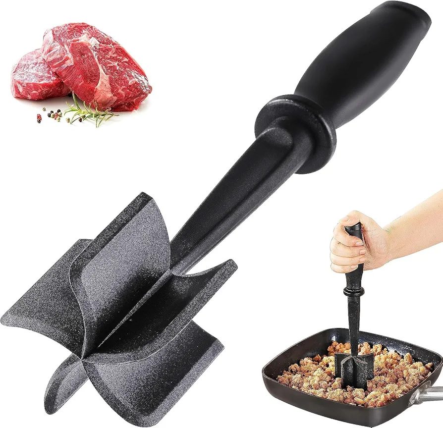 Meat Chopper for Ground Beef, Heat Resistant Meat Masher for Hamburger Meat, Smasher Meat Spatula Chopper, 5 Curved Blades Ground Beef, Non Stick Hamburger Chopper, Mix and Chop Kitchen Tool