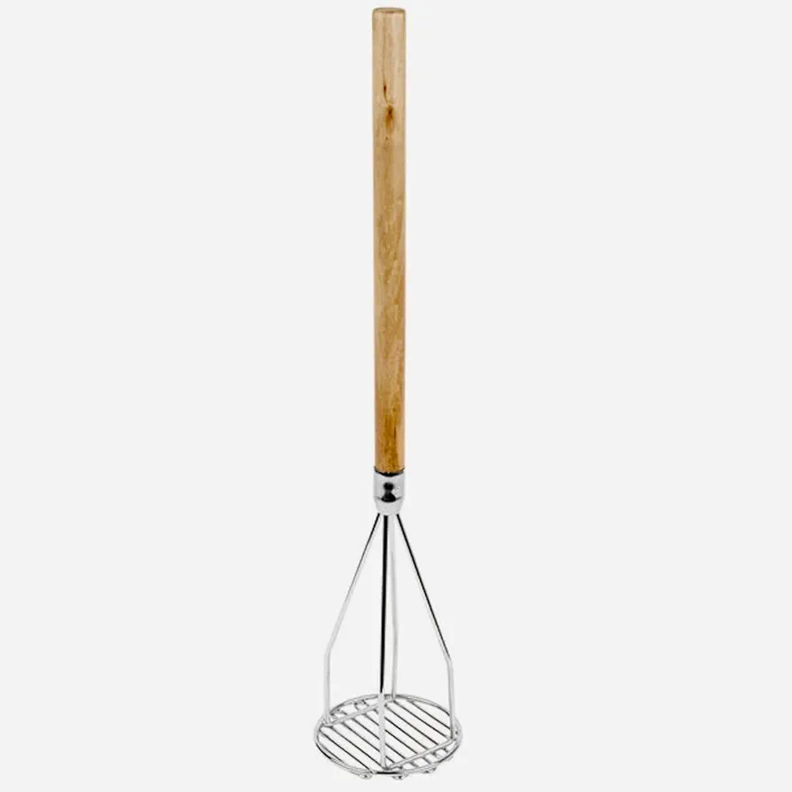 24" Chrome Plated Round-Faced Potato Masher with Wooden Handle, Professional Potato Masher, Vegetable Masher, Cooking And Kitchen Gadget by Tezzorio