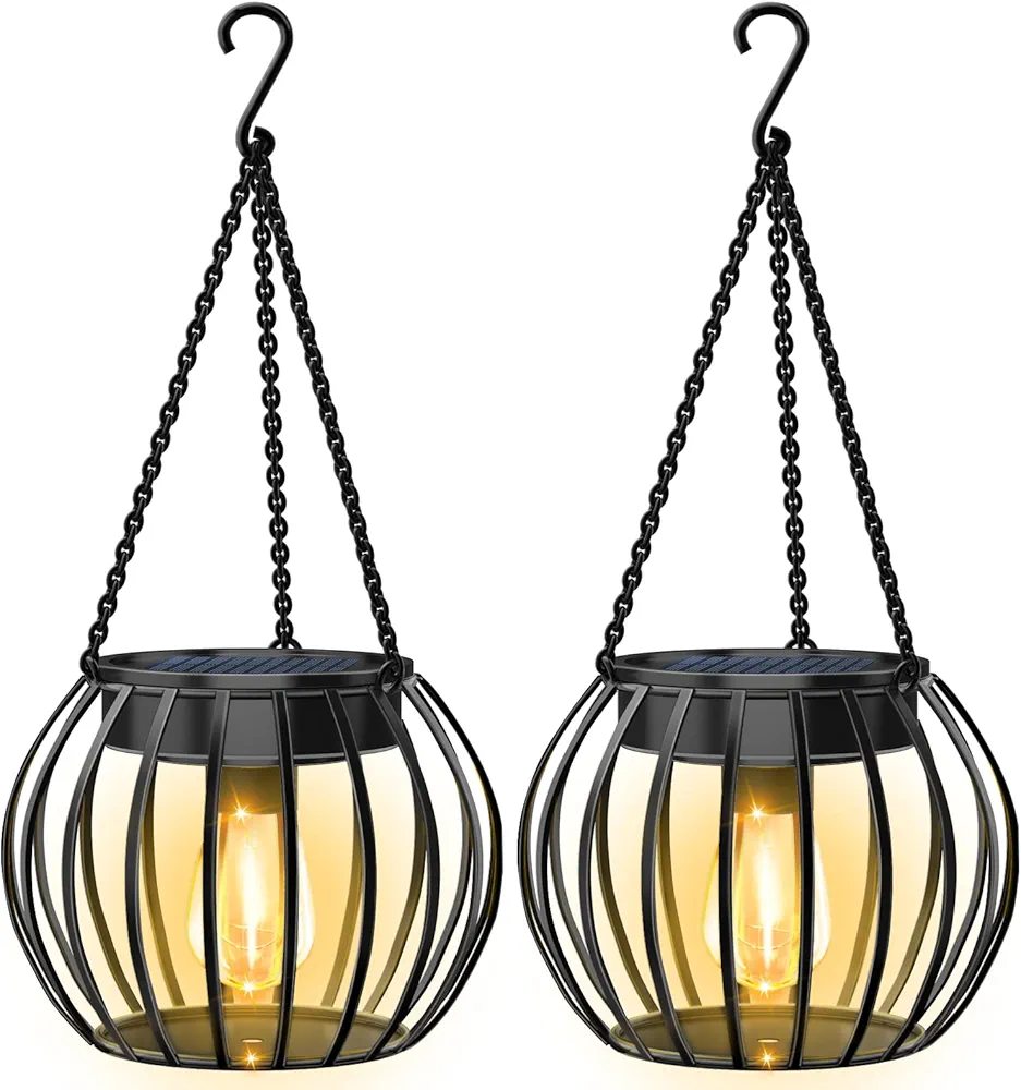 UBright Solar Outdoor Lights Hanging Solar Lantern Metal 15" Solar Lights for Outside Solar Lights Outdoor Waterproof Lanterns Decorative Solar Powered Outdoor Lighting for Garden Yard Patio, 2 Pack